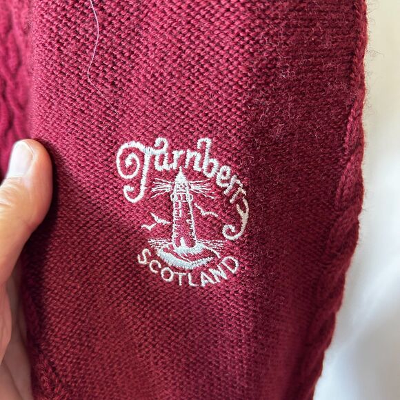 Oscar Jacobson Wine Wool Cable Knit Wind Stopper Collared Golf Sweater Sz L - Picture 9 of 14